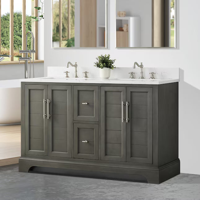 Vanity Art 54-Inch Double-Sink Bathroom Vanity with Engineered Marble Top – VA5054