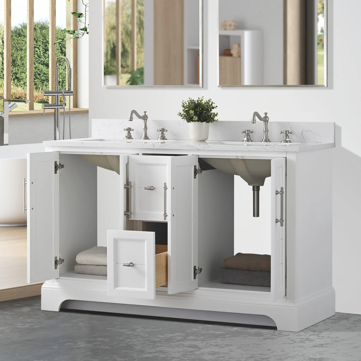 Vanity Art 54-Inch Double-Sink Bathroom Vanity with Engineered Marble Top – VA5054