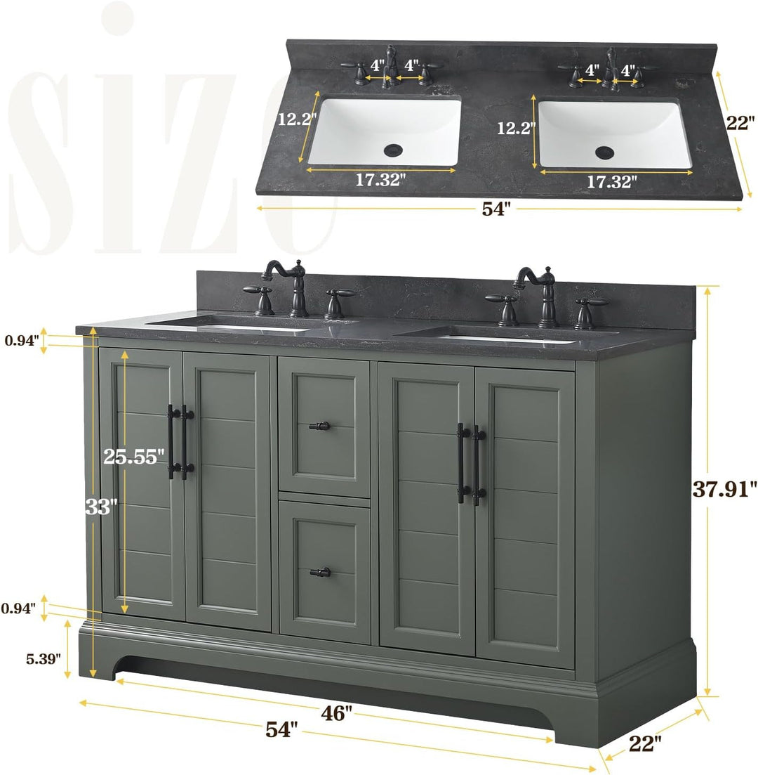 Vanity Art 54-Inch Double-Sink Bathroom Vanity with Engineered Marble Top – VA5054