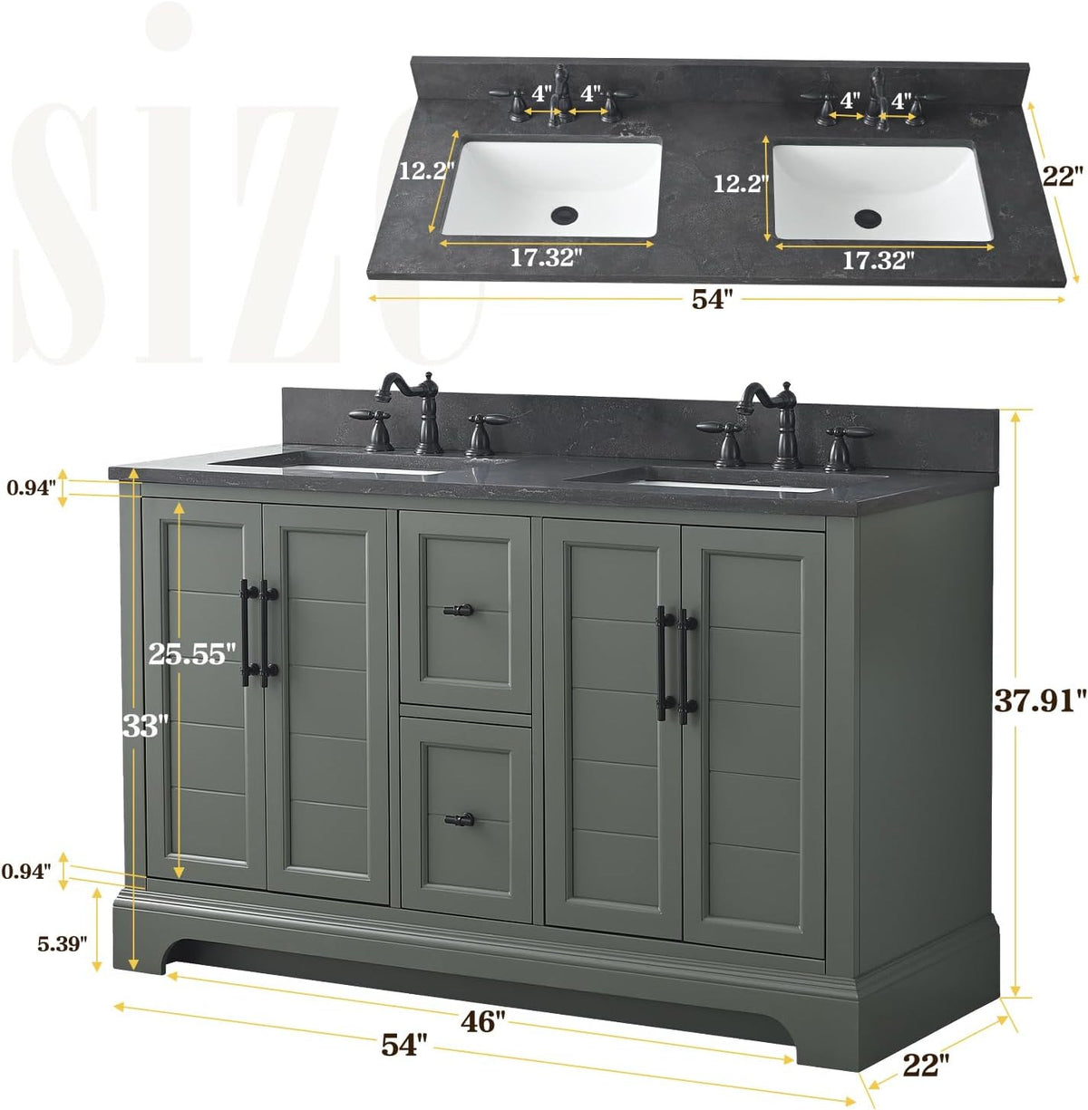 Vanity Art 54-Inch Double-Sink Bathroom Vanity with Engineered Marble Top – VA5054