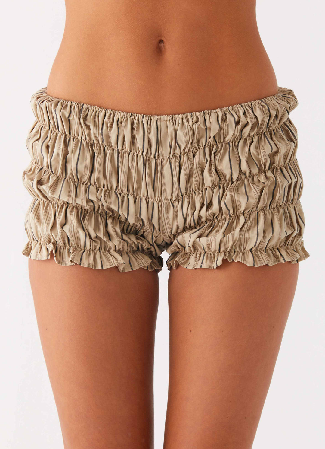 Girls Like Us Ruched Mini Shorts - Oatmeal Stripe