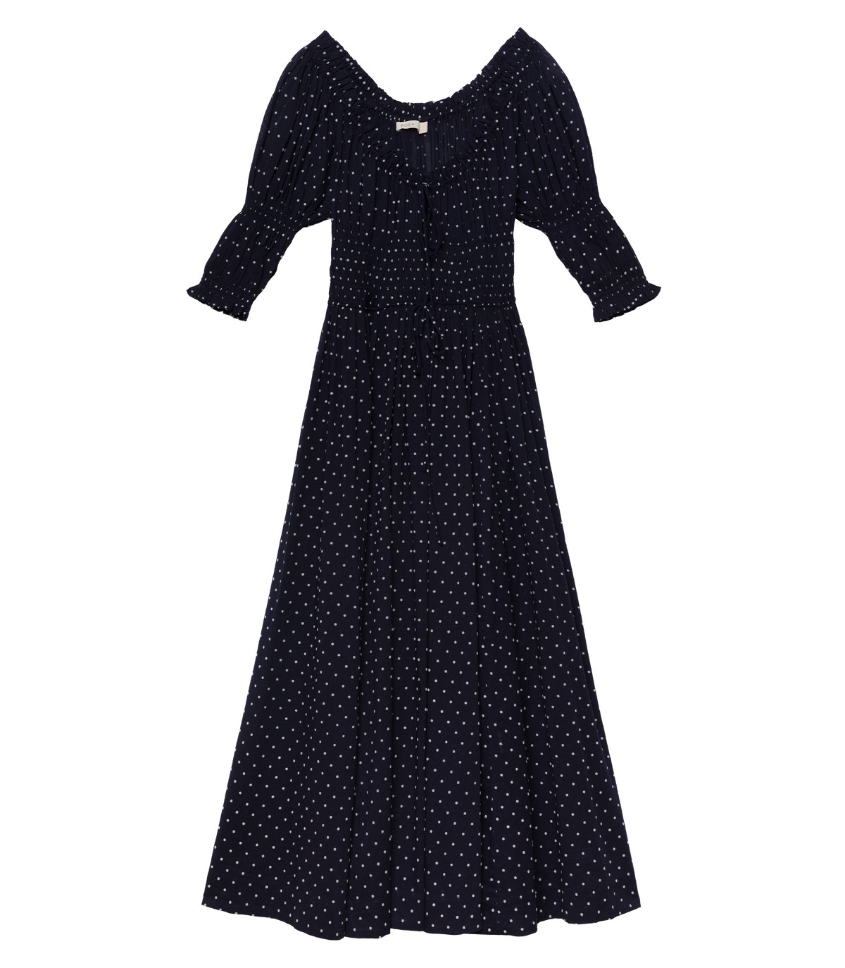ISCHIA DRESS -- NAVY FLOCK DOT