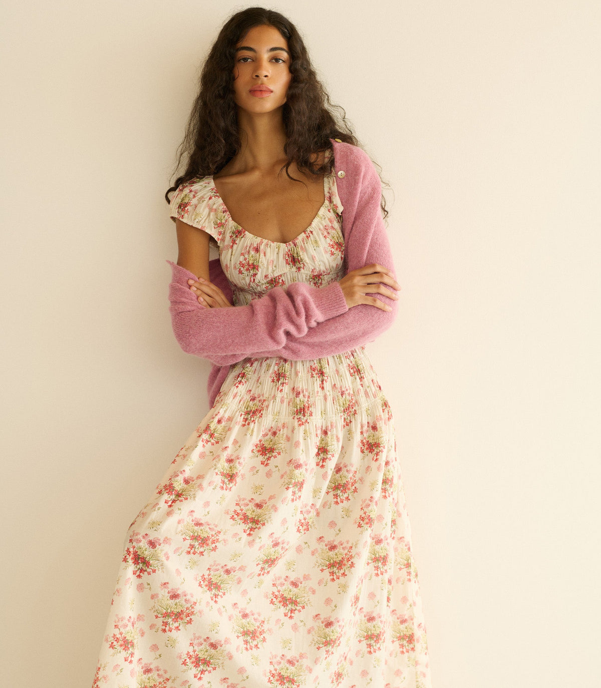QUINETTE DRESS -- IVORY LANTANA FLORAL