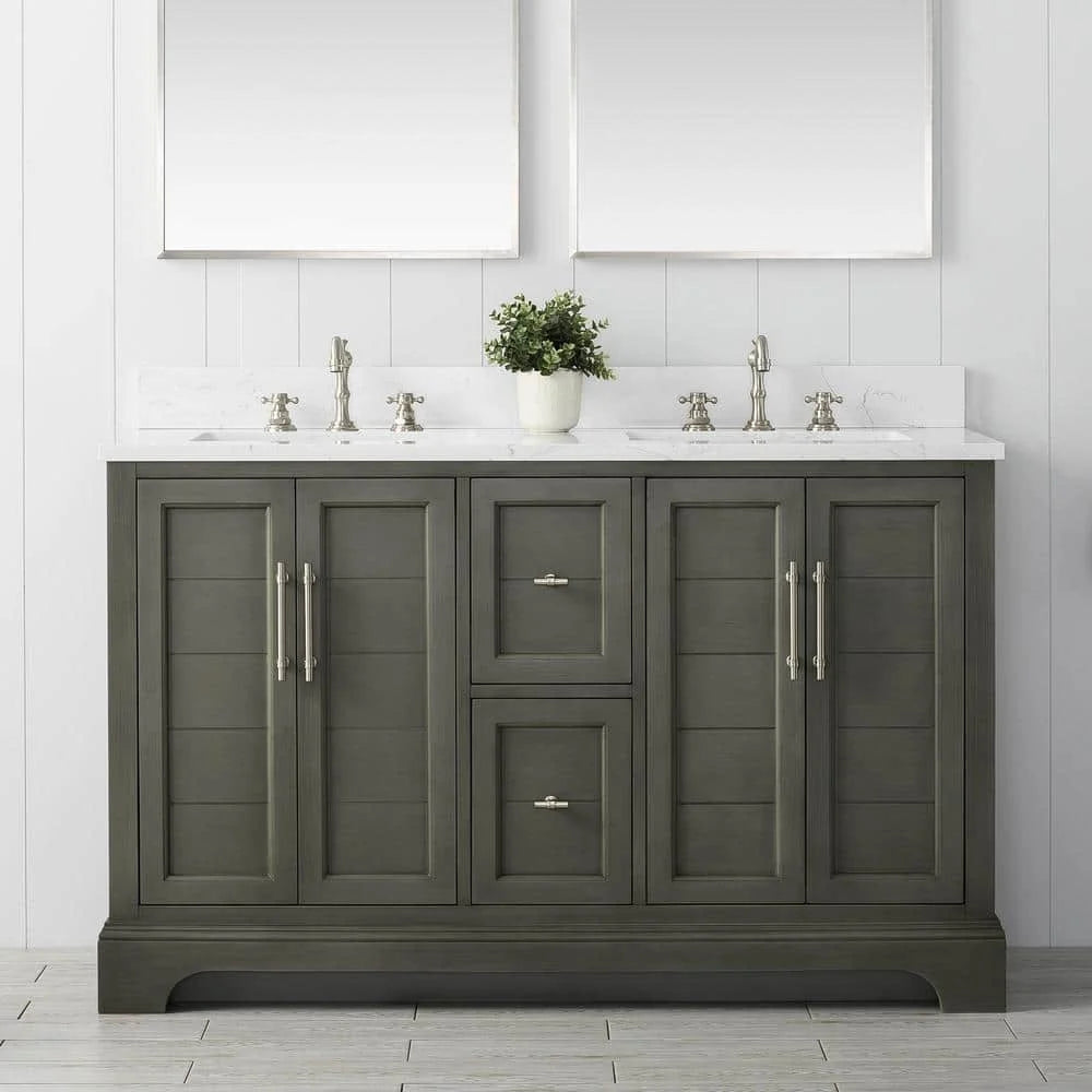 Vanity Art 54-Inch Double-Sink Bathroom Vanity with Engineered Marble Top – VA5054